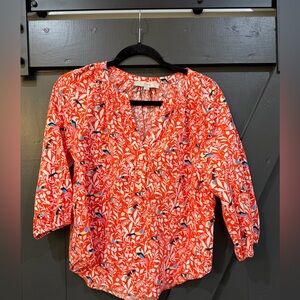 LOFT Orange and White Floral Blouse